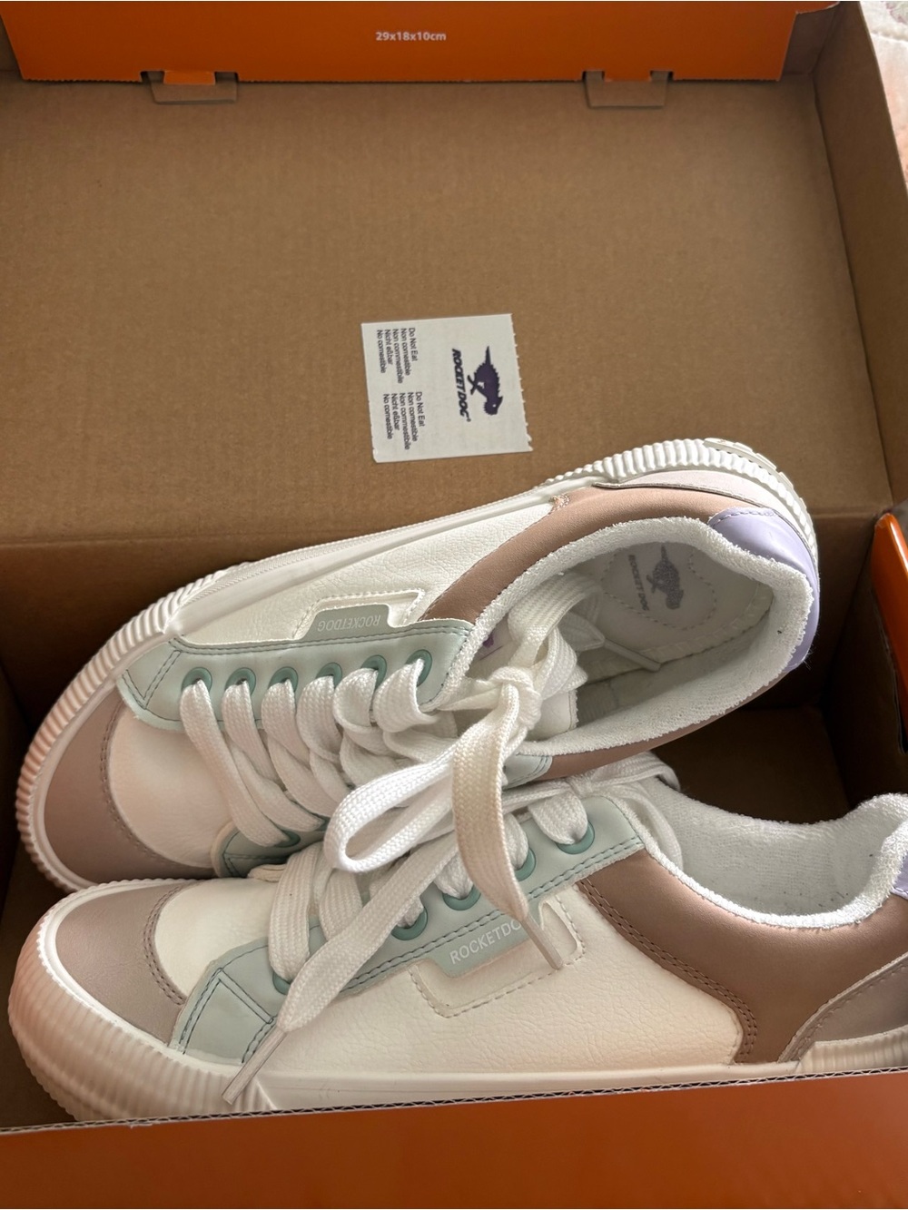 Rocket Dog Women’s White Sneakers with Blush and Mint Accents